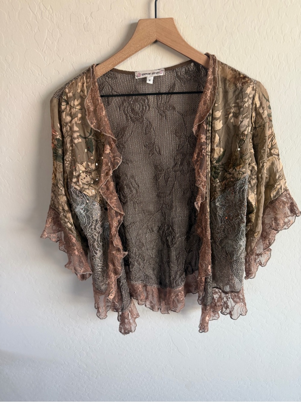 Vintage Spencer Alexis Lace Floral Embellished Kimono M Romantic Fairy Boho